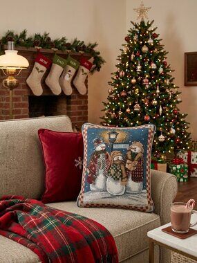 Vintage Snowman Carolers Christmas Decorative Throw Pillow~~ADORABLE!!